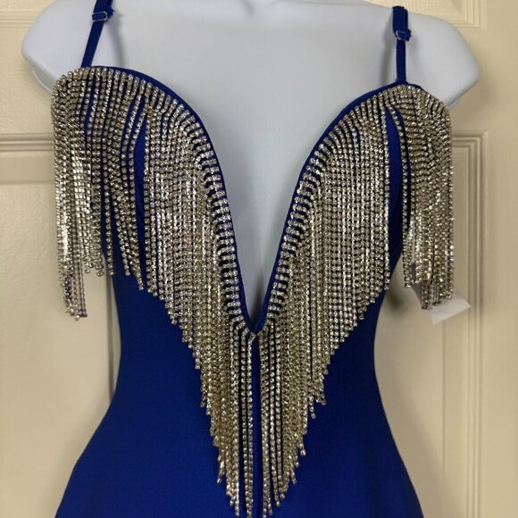 AKIRA Rhinestone Blue Waterfall Bandage Mini Dress New with Tags XS - Picture 2 of 10